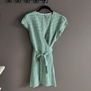 Reformation Rodin Linen Gingham Wrap Mini Dress